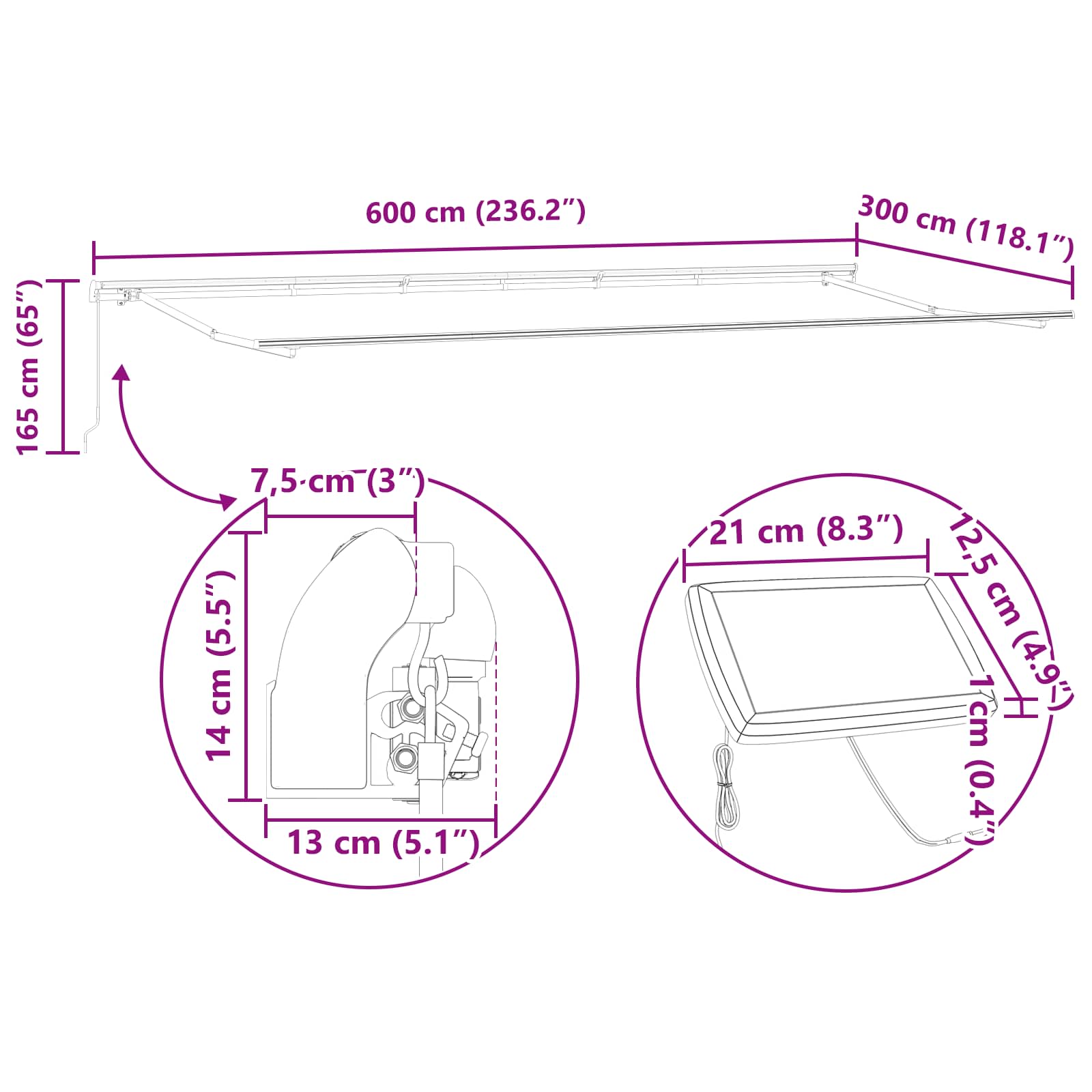 Skrovita tenda Šareni 600 × 300 cm tkanina