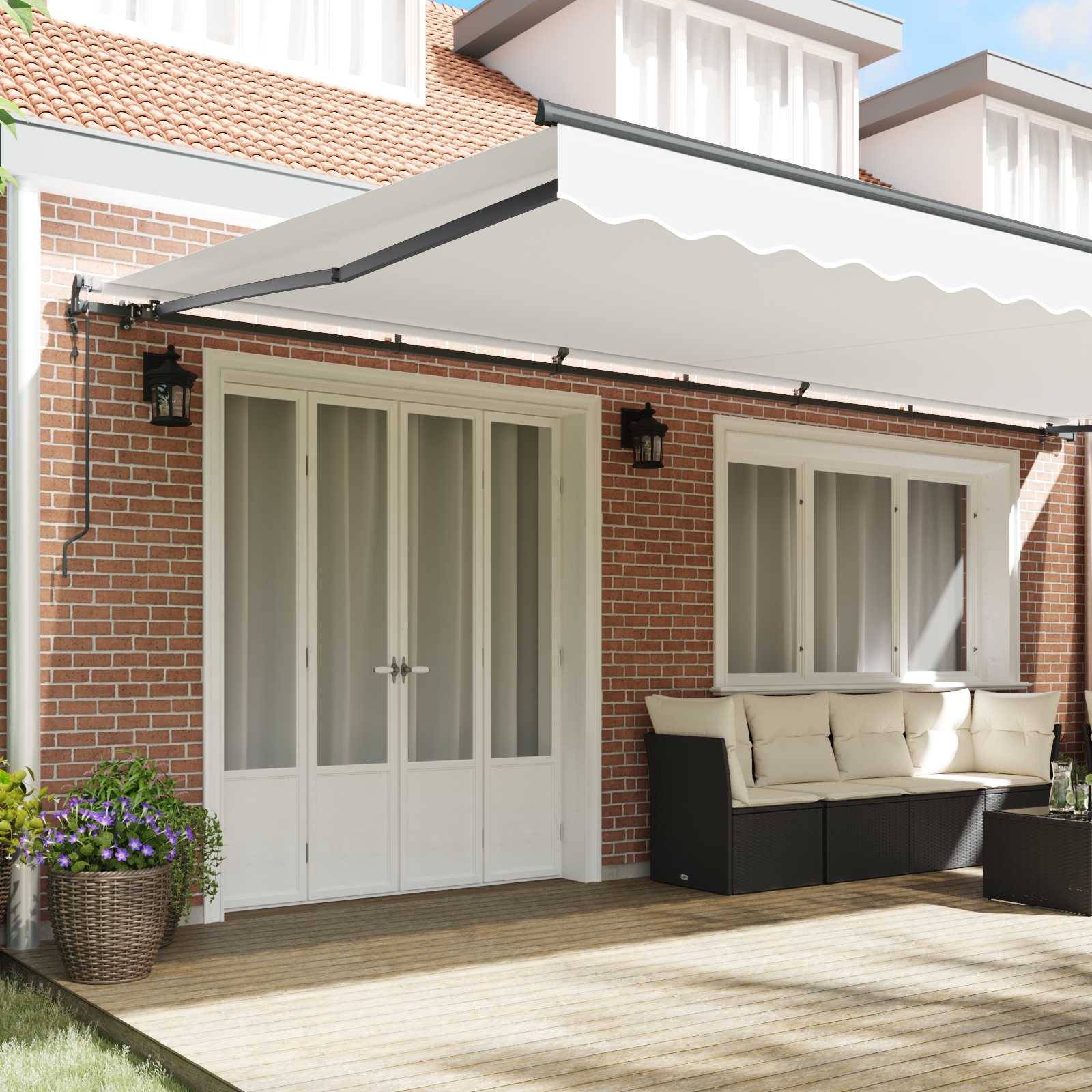 Skrovita tenda Bijelo 600 × 300 cm Tkanina i Aluminij