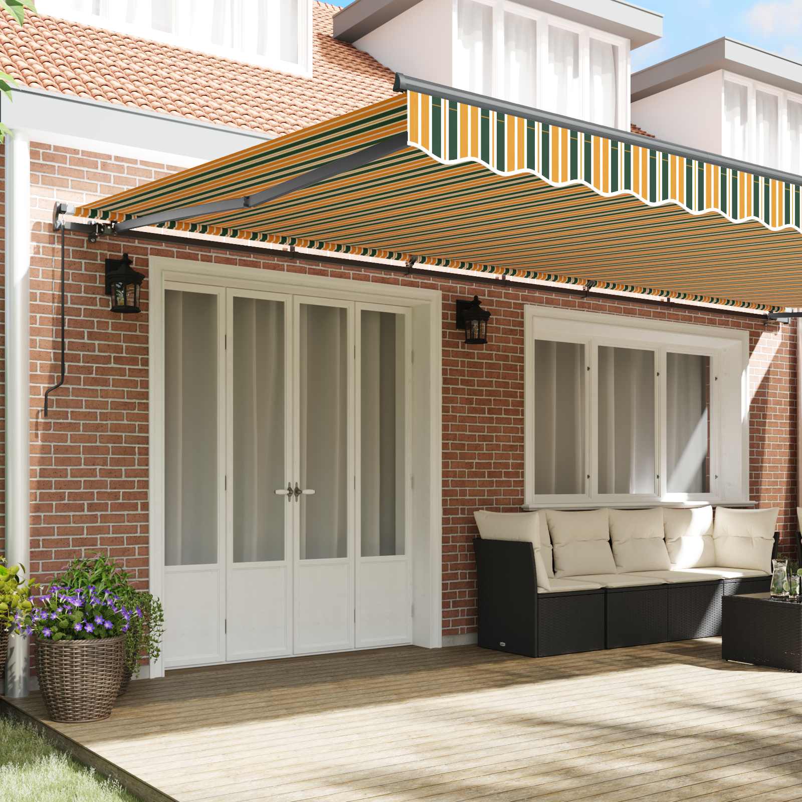 Skrovita tenda Zelena i žuta 600 × 300 cm Poliester i čelik