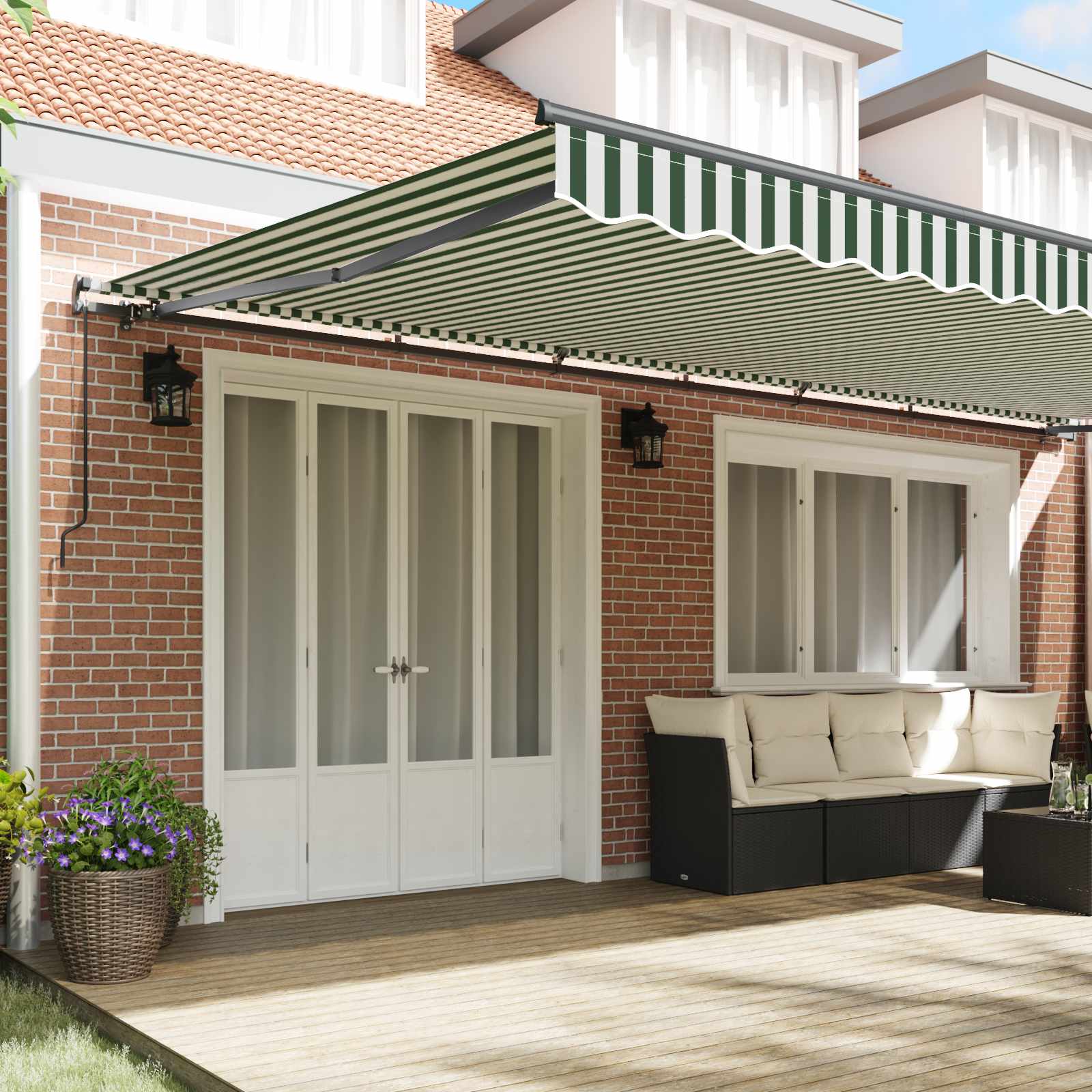 Skrovita tenda Zelena i bijela 600 × 300 cm Poliester i čelik