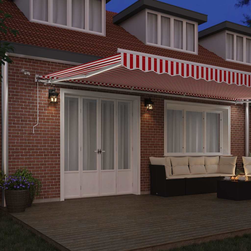 Skrovita tenda Crvena i bijela 600 × 350 cm Poliester i metal