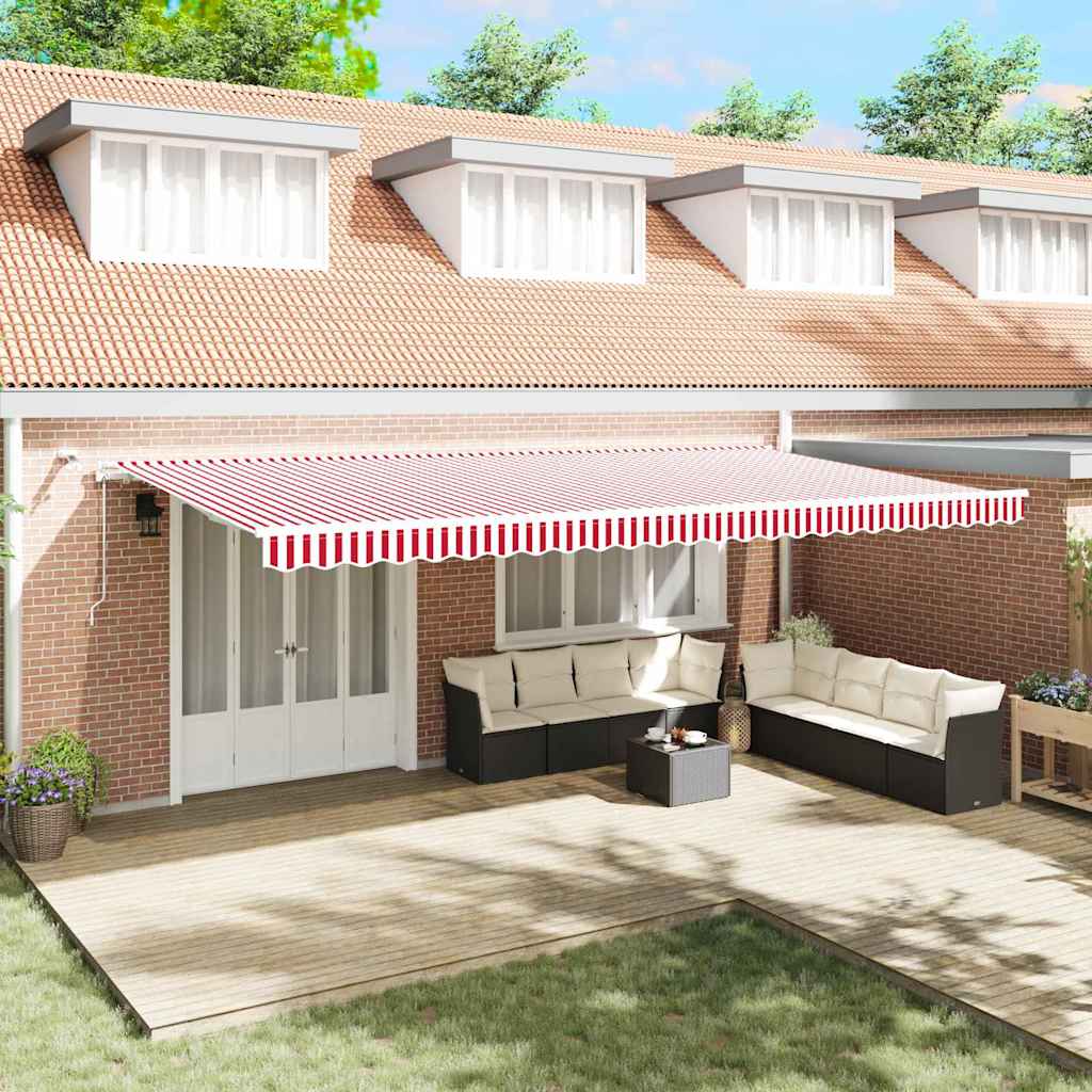 Skrovita tenda Crvena i bijela 600 × 350 cm Poliester i metal