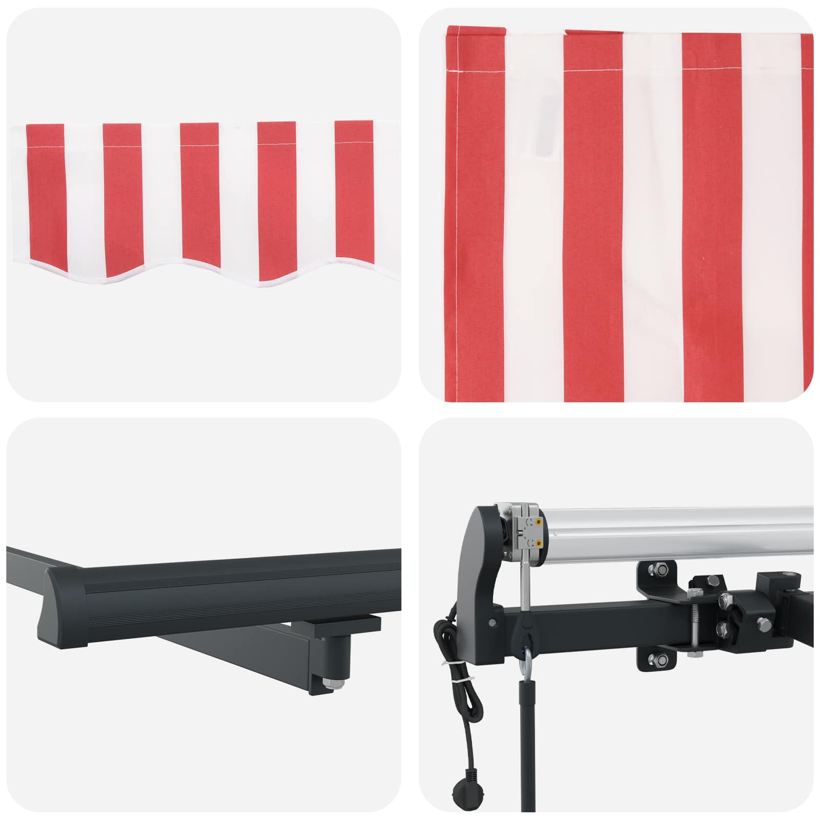 Skrovita tenda Crvena i bijela 600 × 350 cm Tkanina i Aluminij