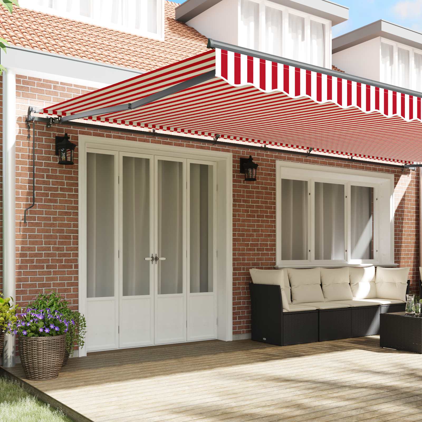 Skrovita tenda Crvena i bijela 600 × 350 cm Tkanina i Aluminij
