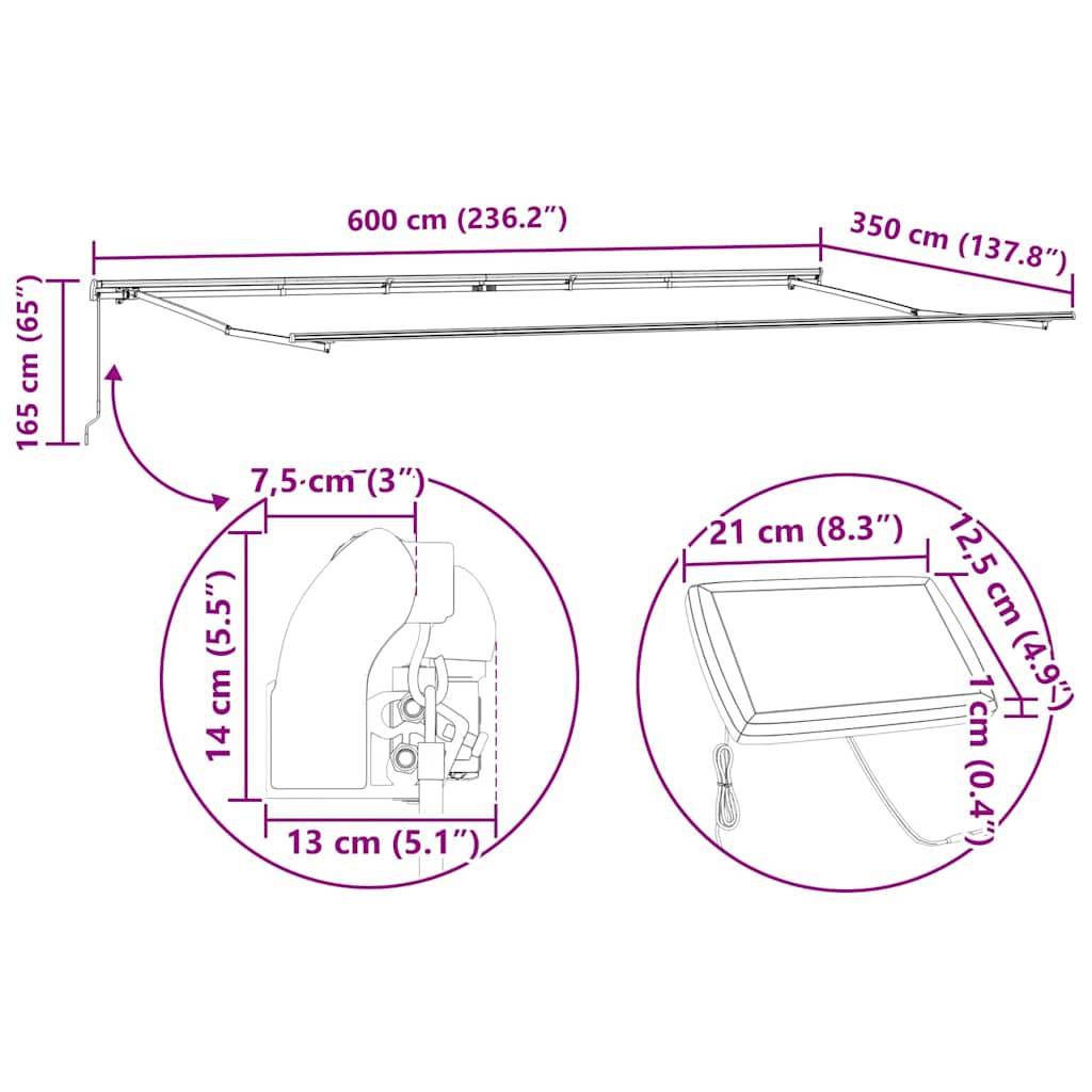 Skrovita tenda Šareni 600 × 350 cm Tkanina i čelik
