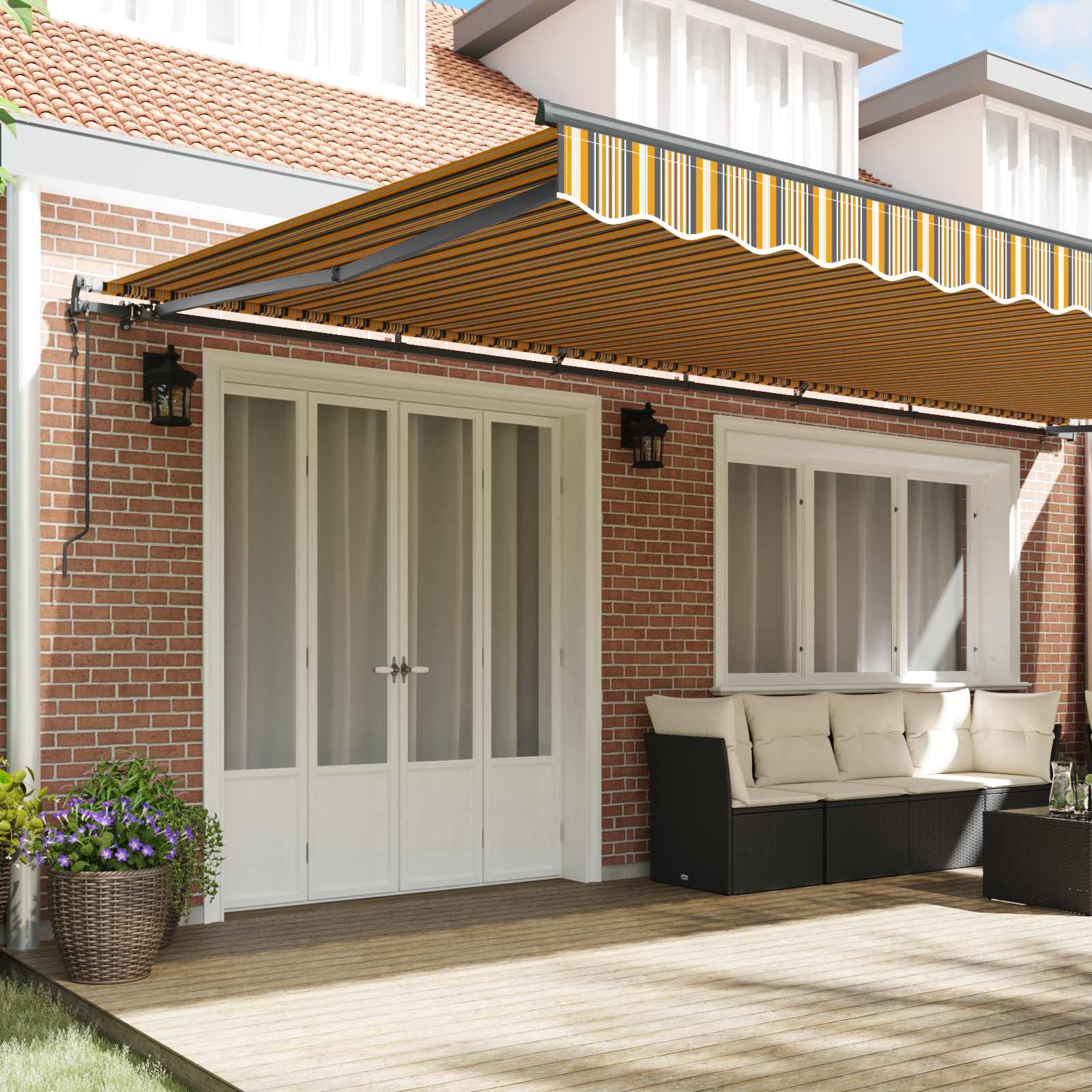 Skrovita tenda Šareni 600 × 350 cm Tkanina i Aluminij