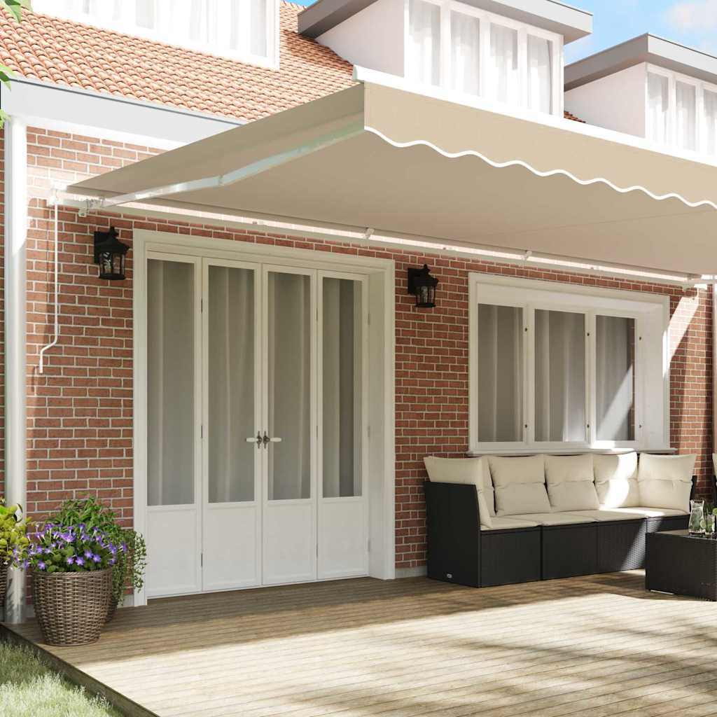 Skrovita tenda Bež 600 × 350 cm Poliester i aluminij