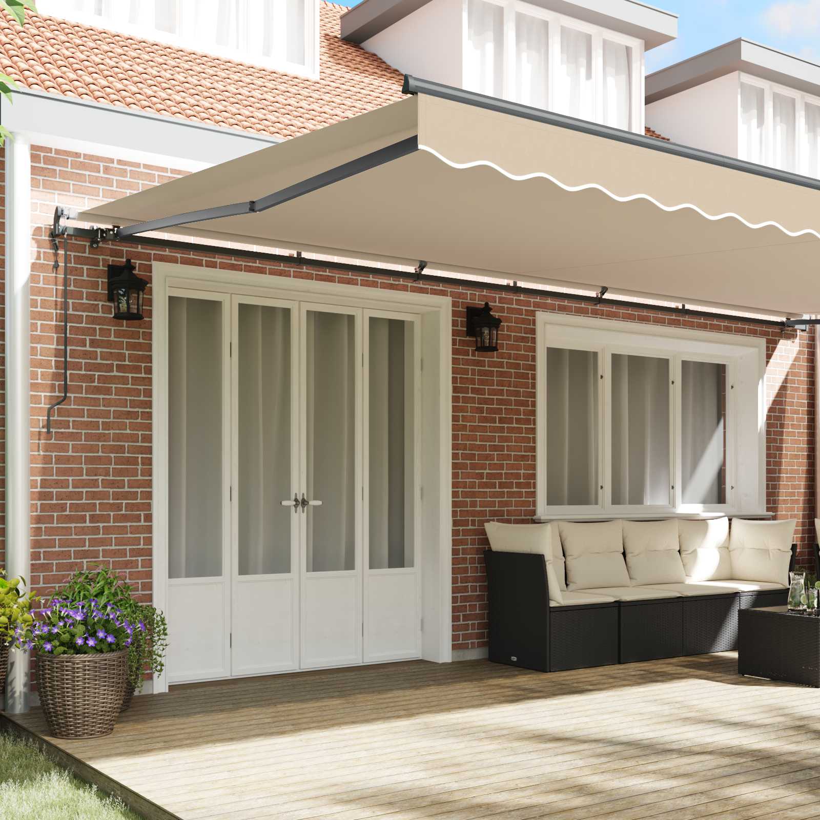 Skrovita tenda Bež 600 × 350 cm Tkanina i Aluminij