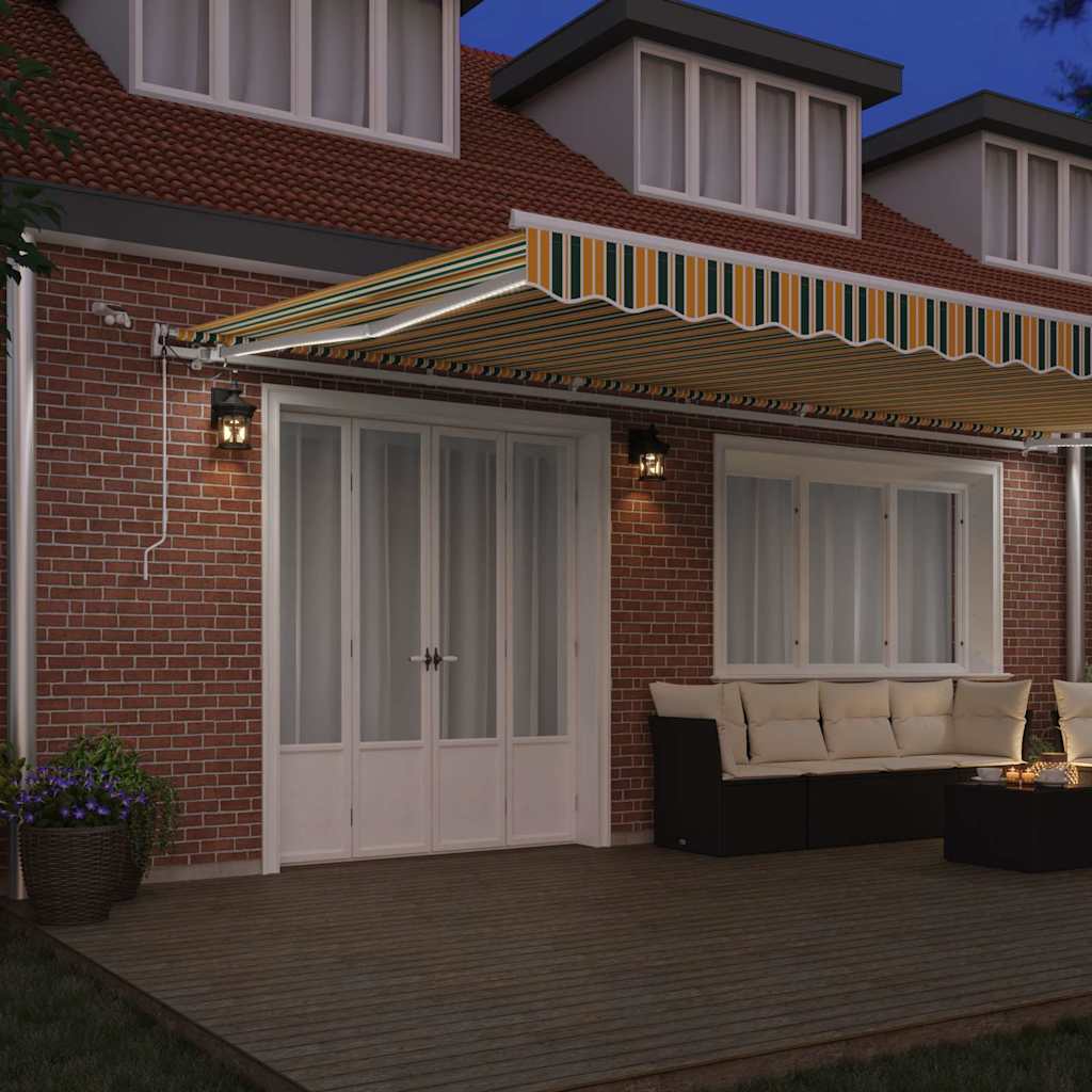 Skrovita tenda Zelena i žuta 600 × 350 cm Poliester i metal