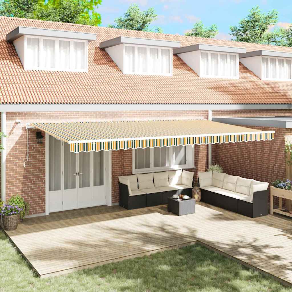 Skrovita tenda Zelena i žuta 600 × 350 cm Poliester i metal