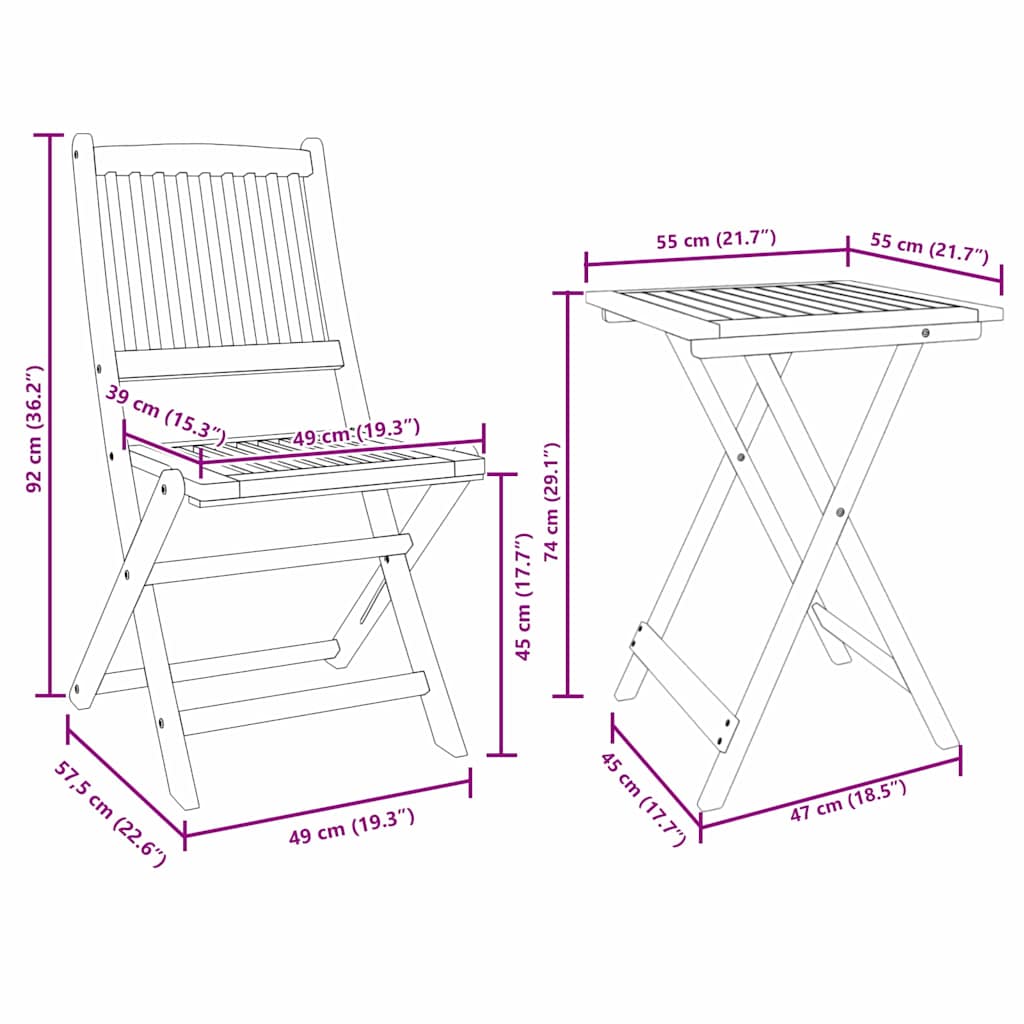 Bistro set za vrt 3 pcs Smeđa Čvrsto drvo akacije