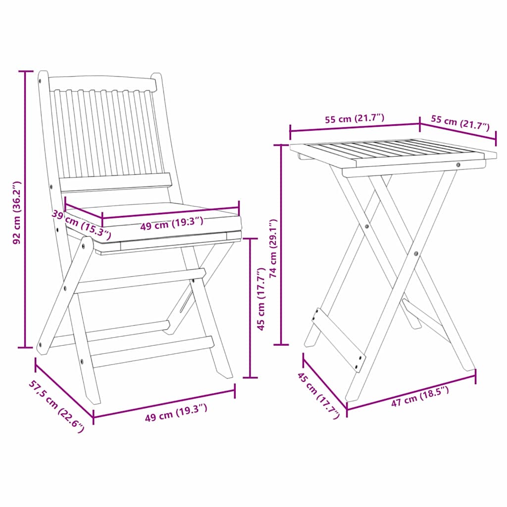 Bistro set za vrt 3 pcs Smeđa Čvrsto drvo akacije