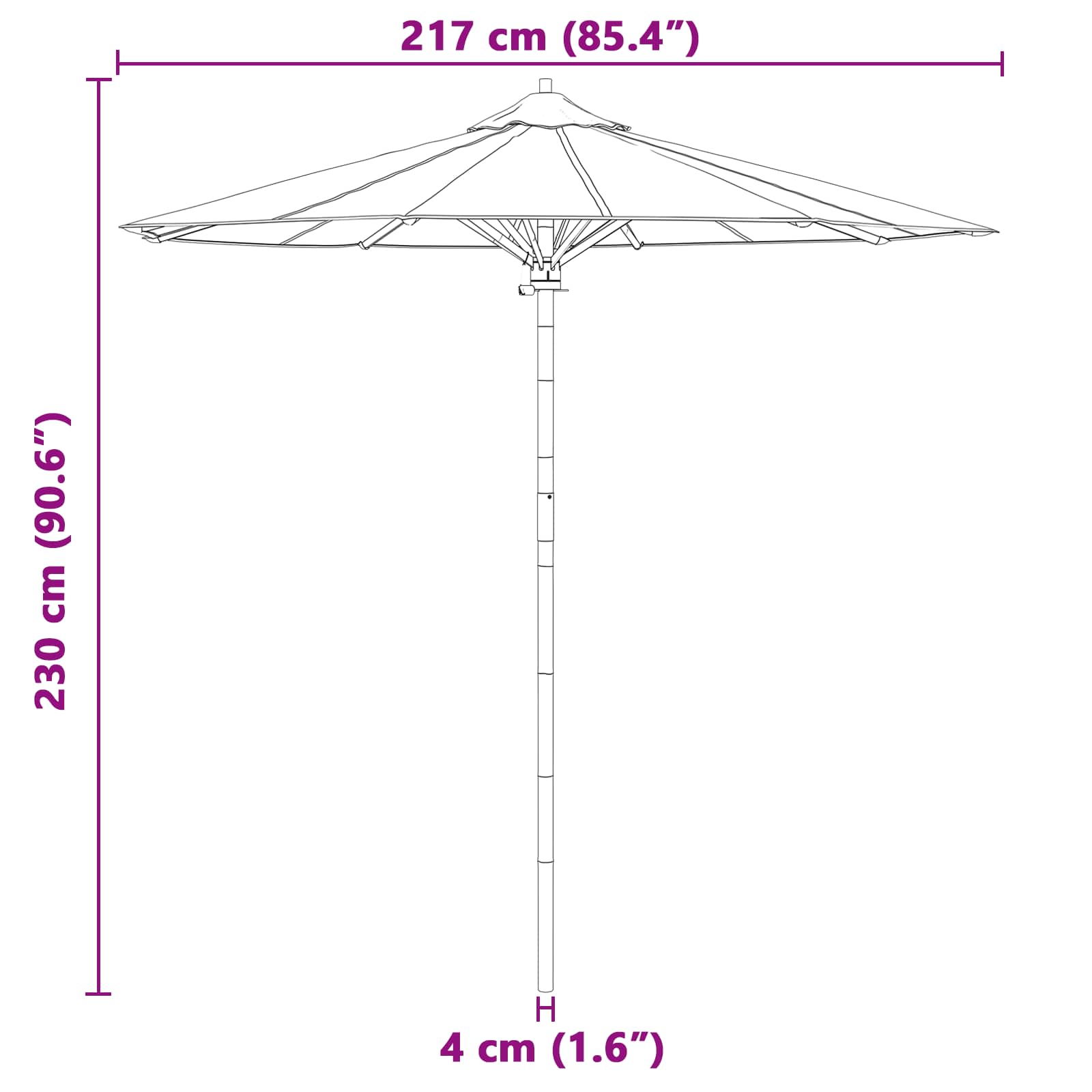 Vrtni suncobran Krem bijela Ø 217 x 230 cm bambus