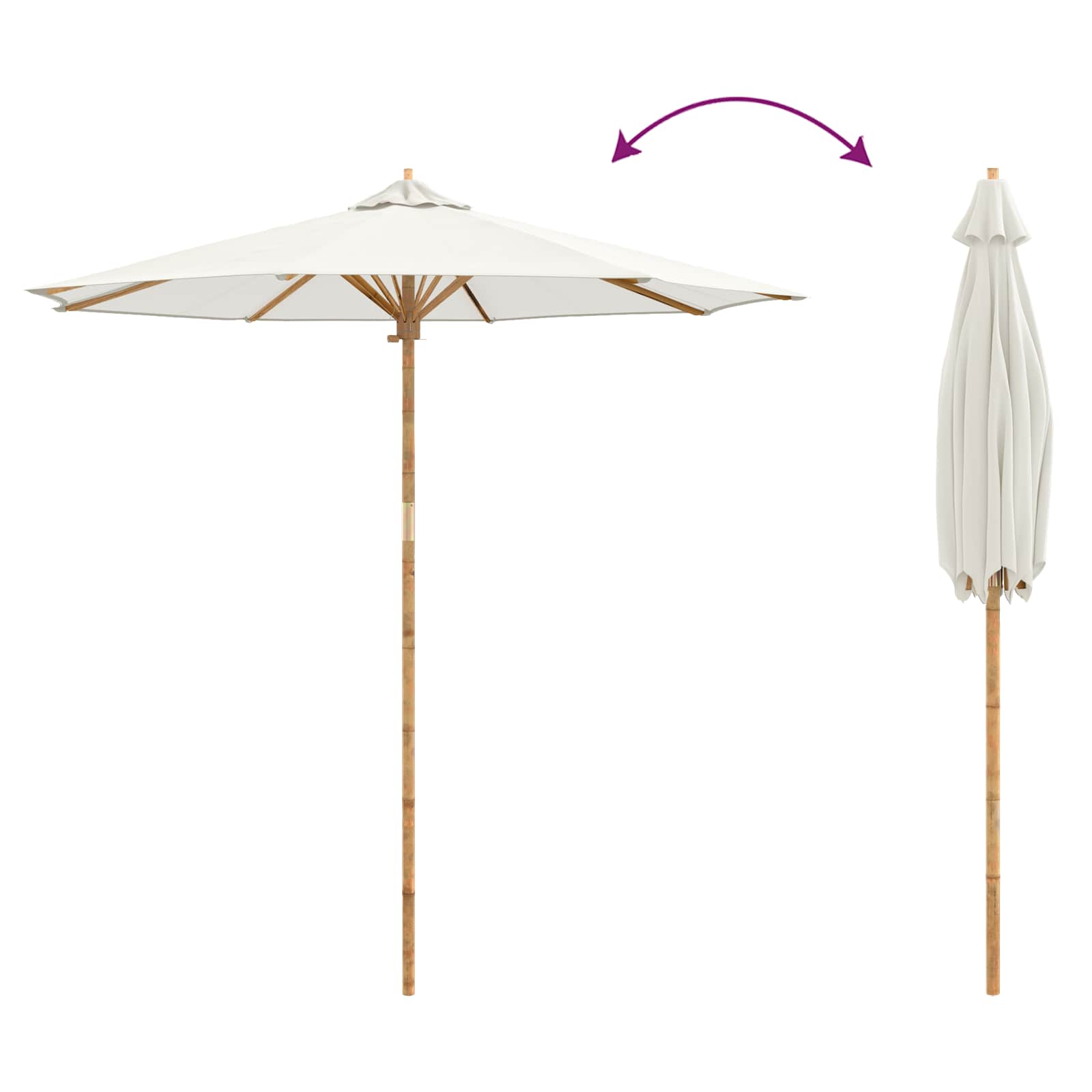 Vrtni suncobran Krem bijela Ø 240 x 260 cm bambus