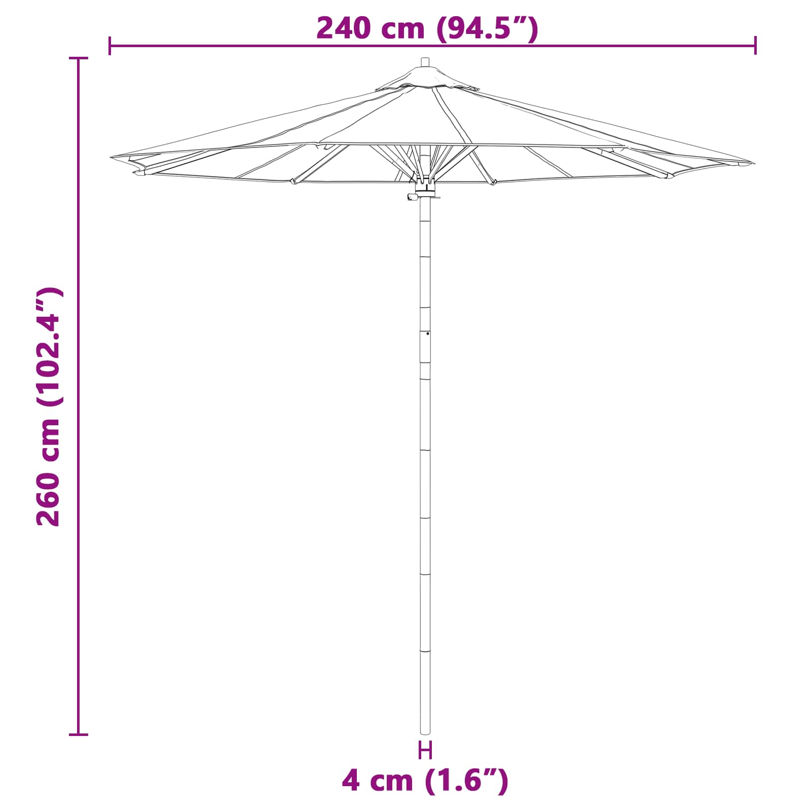 Vrtni suncobran Tamno siva Ø 240 x 260 cm bambus