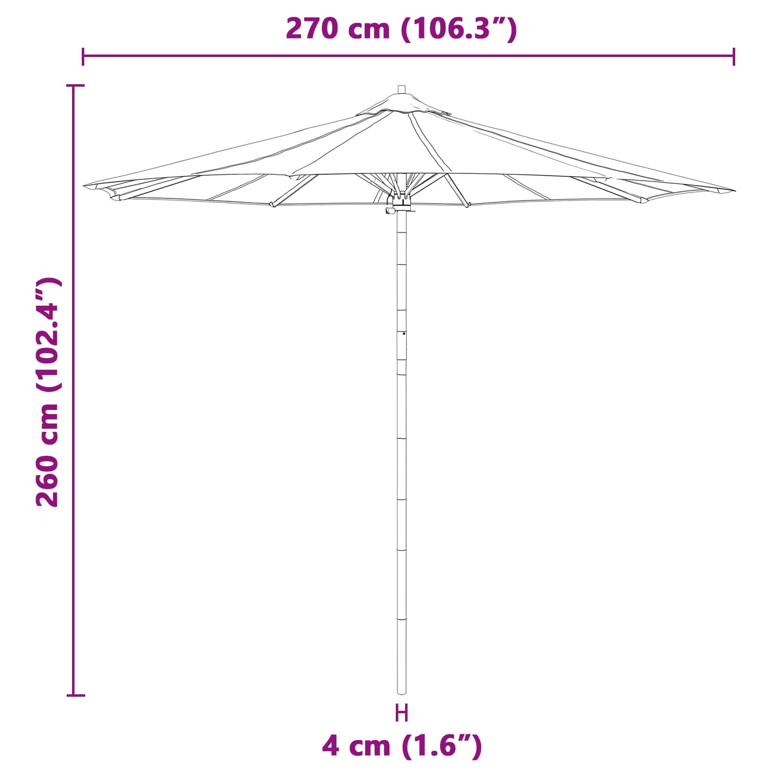 Vrtni suncobran Tamno siva Ø 270 x 260 cm bambus