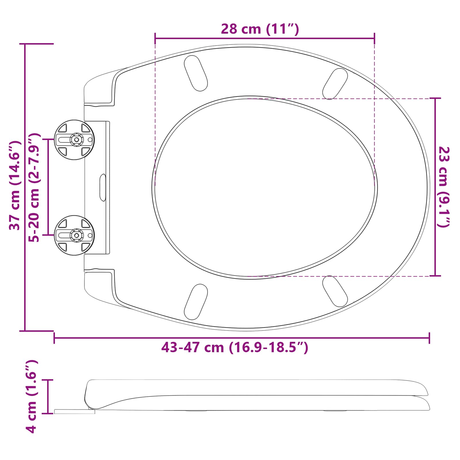 WC daska Crna 47 x 37 x 4 cm Duroplast