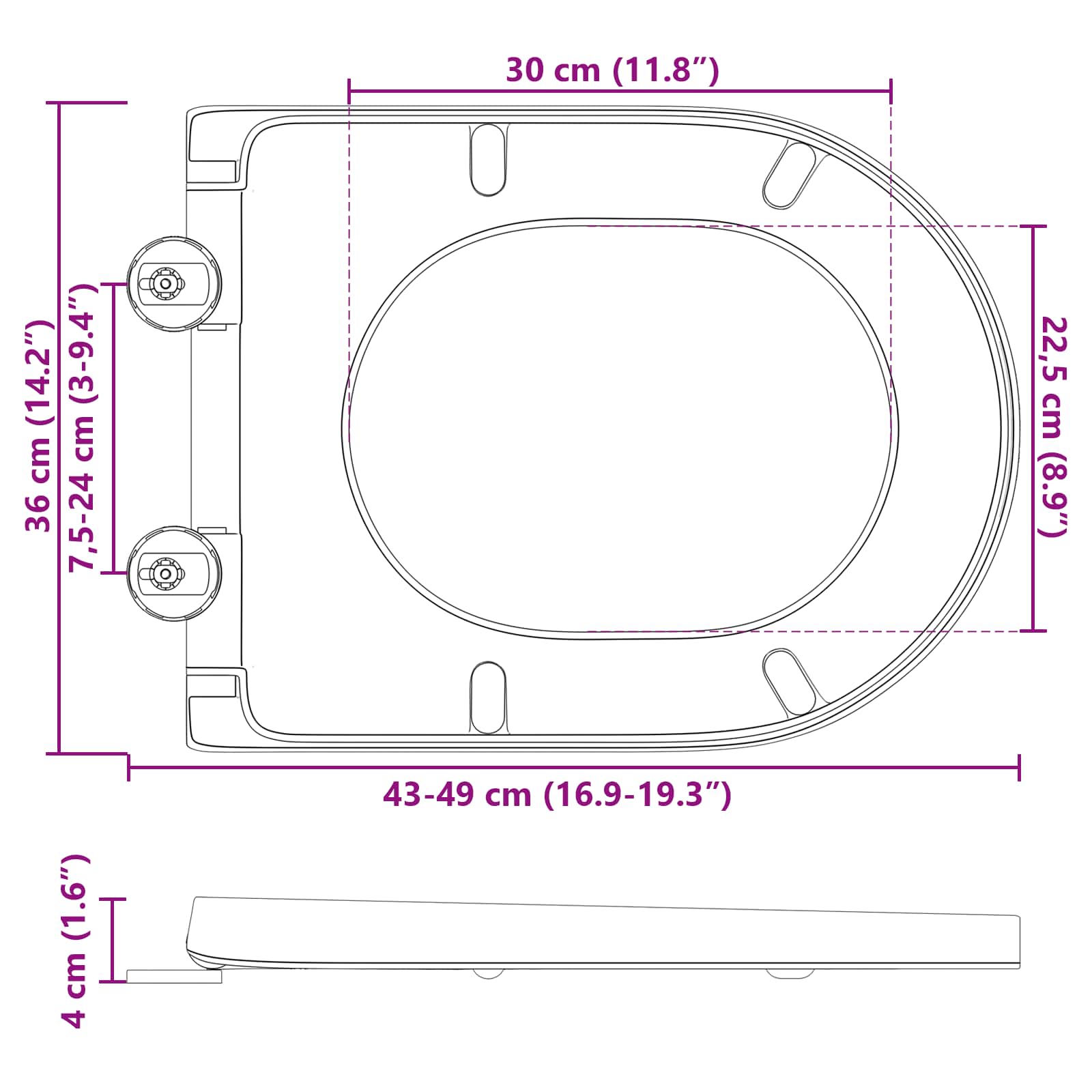 WC daska Antracit 49 x 36 x 4 cm Duroplast