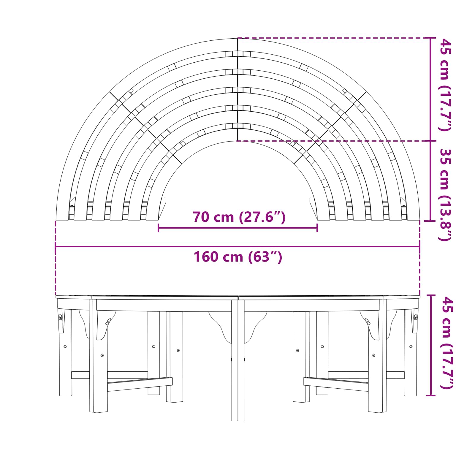 Klupa pod drvetom 2 pcs Prirodna 160 x 80 x 45cm