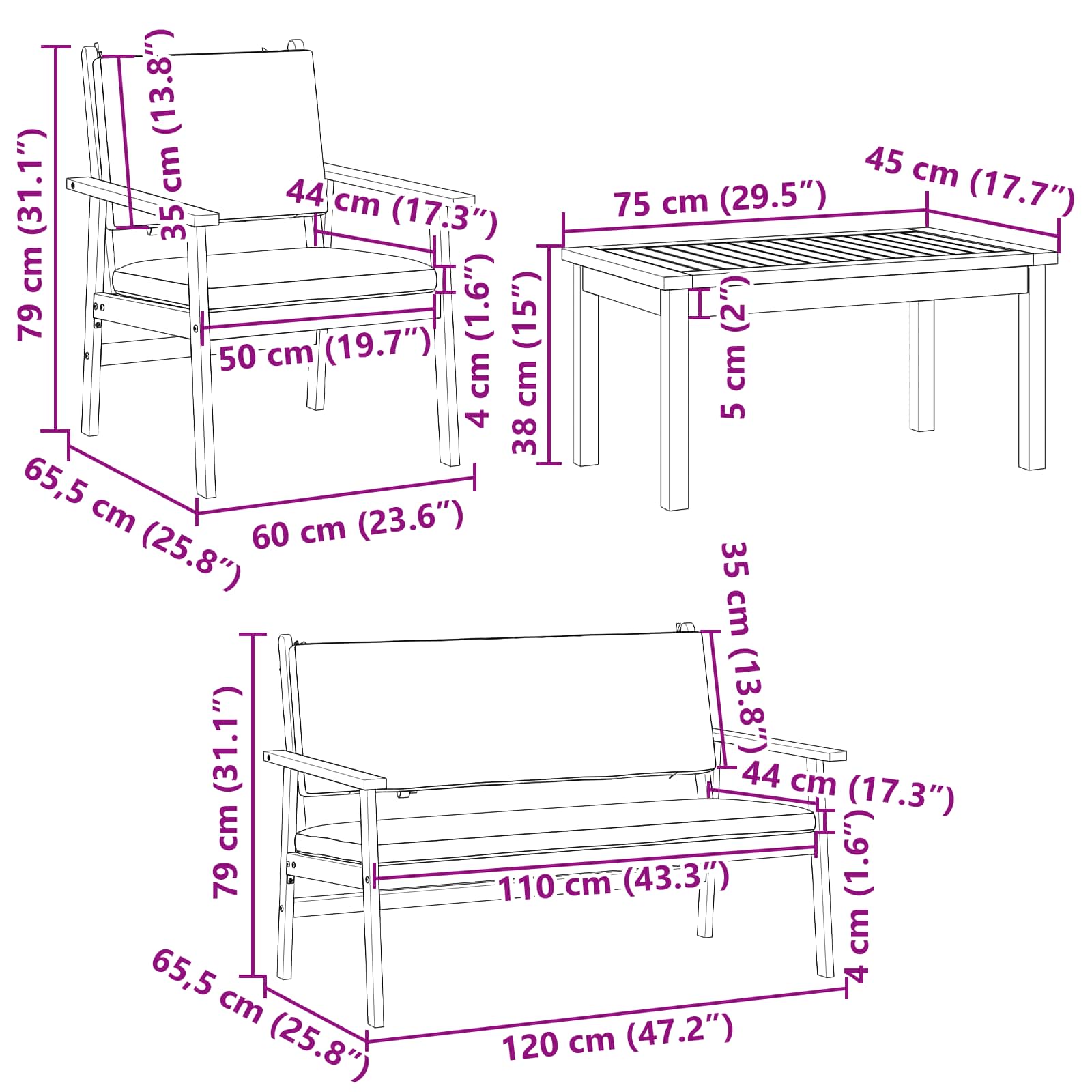 Sjedeća garnitura za vrt 5 pcs Smeđa Čvrsto drvo akacije