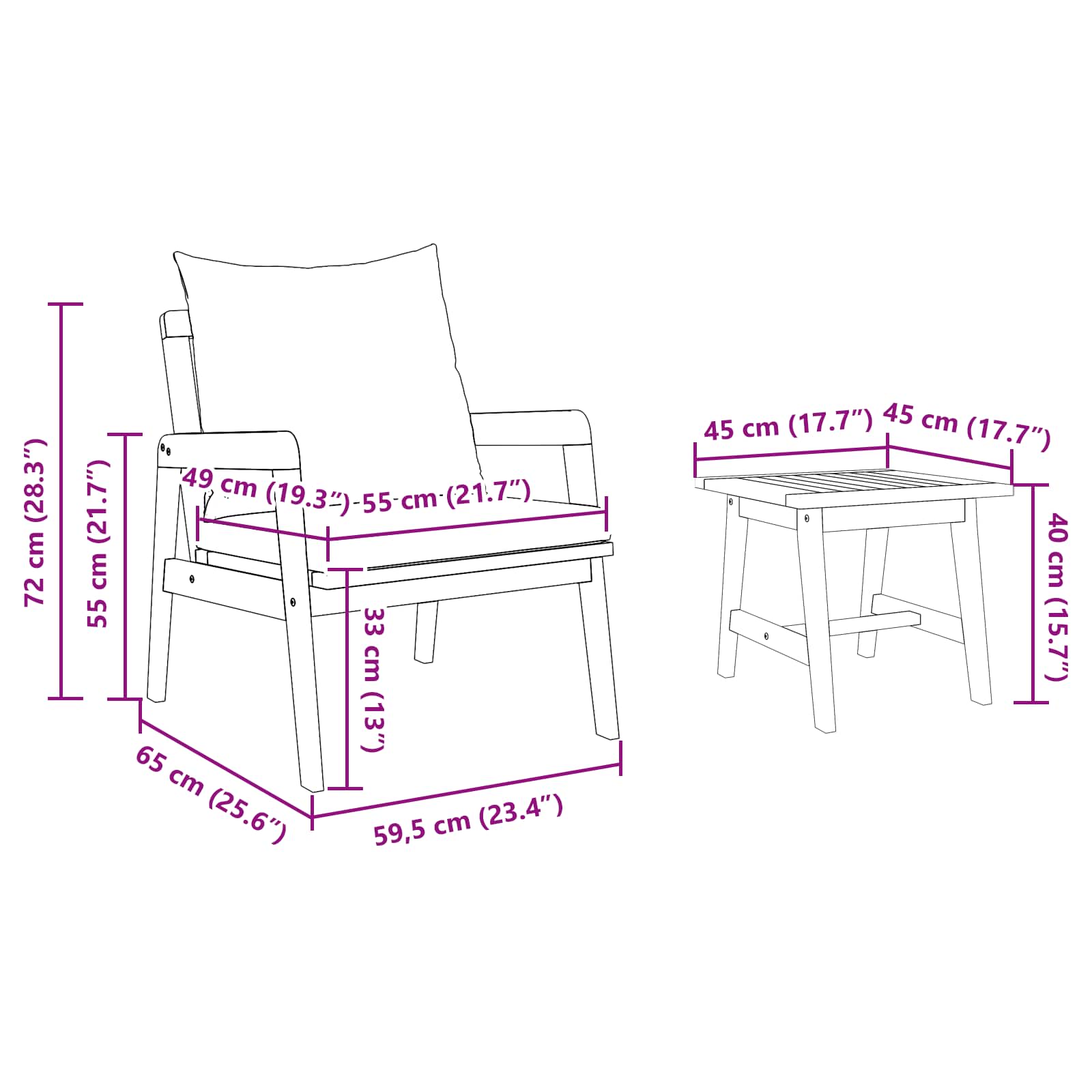 Bistro set s jastukom 5 pcs Smeđa Čvrsto drvo akacije