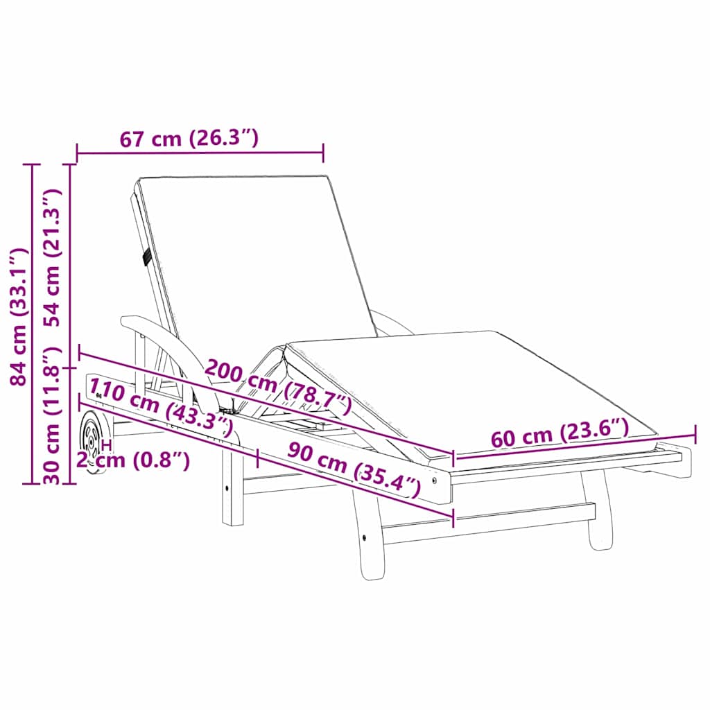 Ležaljka 2 pcs Sivo-smeđa 200 x 67 x 84 cm Čvrsto drvo akacije