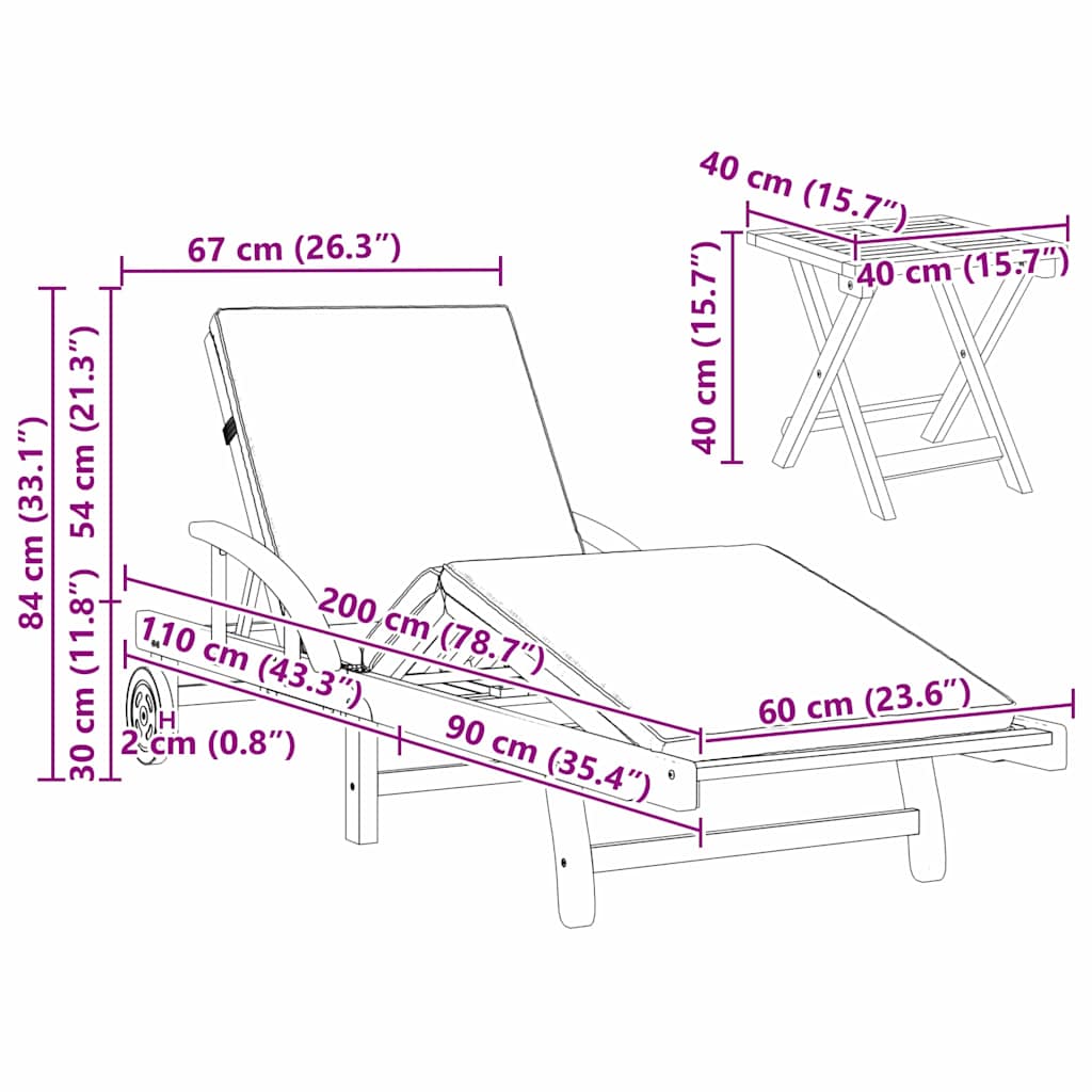 Ležaljka 2 pcs Sivo-smeđa 200 x 67 x 84 cm Čvrsto drvo akacije