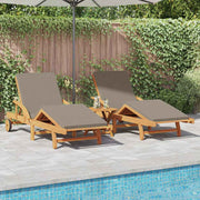 Ležaljka 3 pcs Sivo-smeđa 200 x 67 x 84 cm Čvrsto drvo akacije