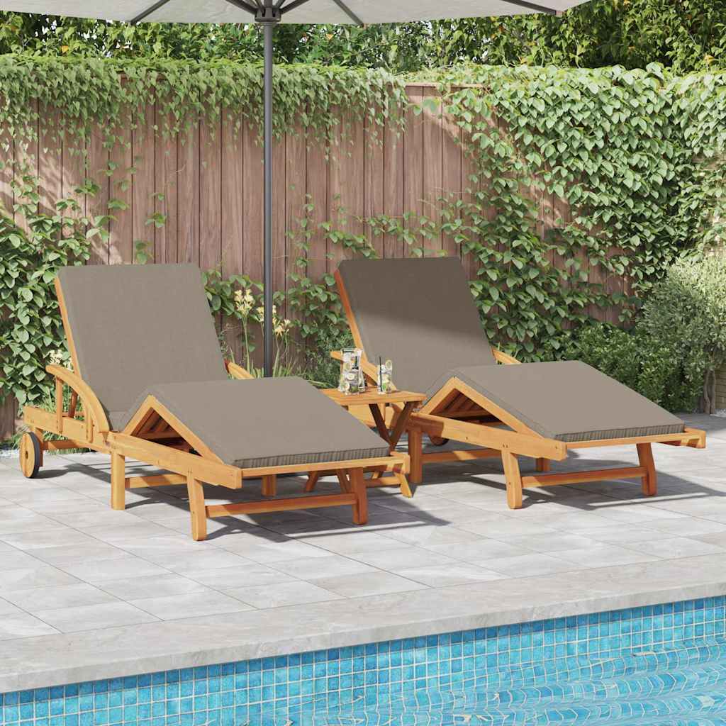 Ležaljka 3 pcs Sivo-smeđa 200 x 67 x 84 cm Čvrsto drvo akacije