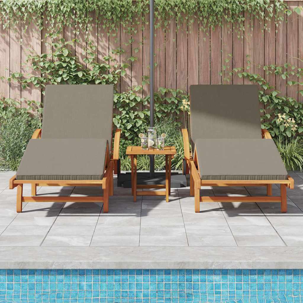 Ležaljka 3 pcs Sivo-smeđa 200 x 67 x 84 cm Čvrsto drvo akacije