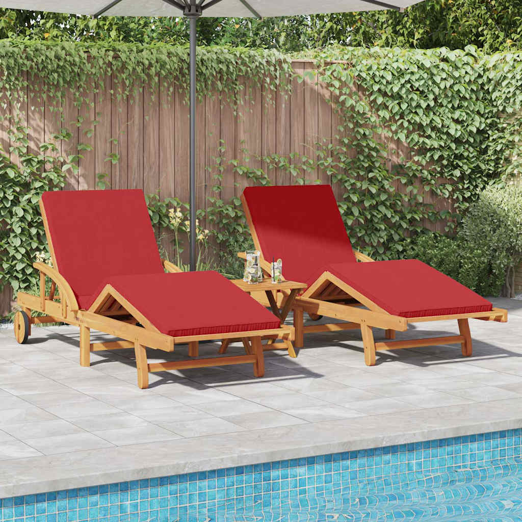 Ležaljka 3 pcs Crvena 200 x 67 x 84 cm Čvrsto drvo akacije