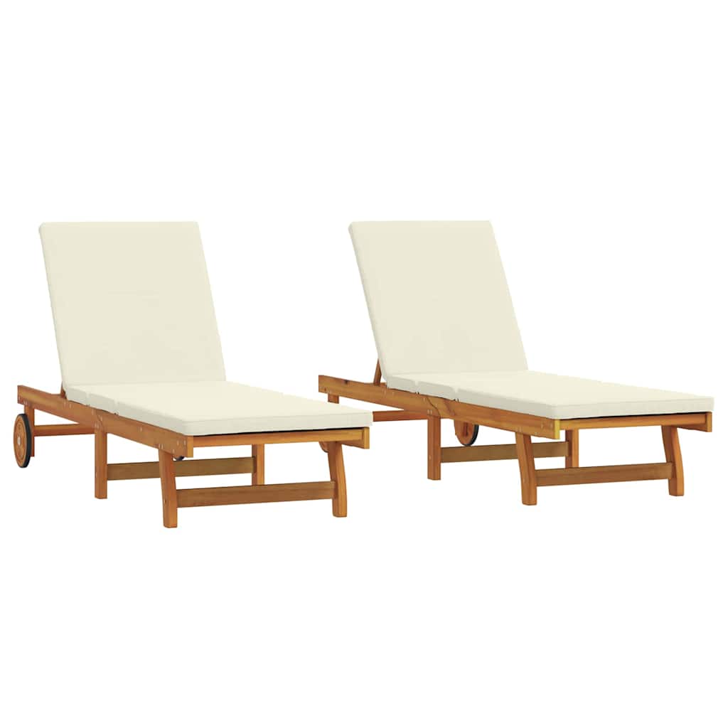 Ležaljka 2 pcs Smeđa 65 x 199 x 84 cm Čvrsto drvo akacije
