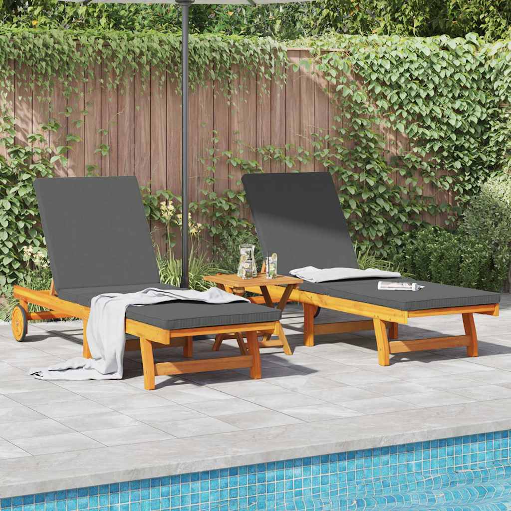 Ležaljka 2 pcs Smeđa 65 x 199 x 84 cm Čvrsto drvo akacije