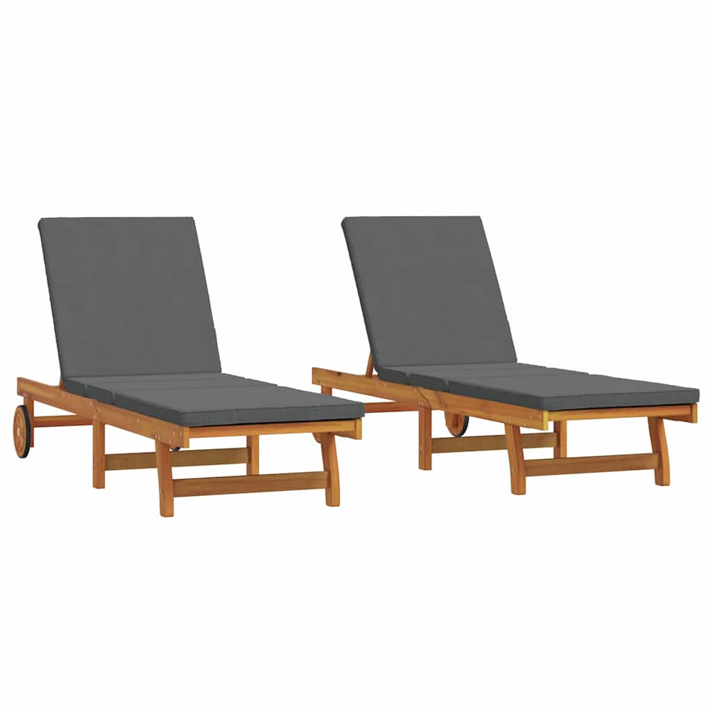 Ležaljka 2 pcs Smeđa 65 x 199 x 84 cm Čvrsto drvo akacije