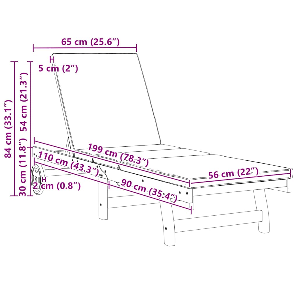Ležaljka 2 pcs Smeđa 65 x 199 x 84 cm Čvrsto drvo akacije