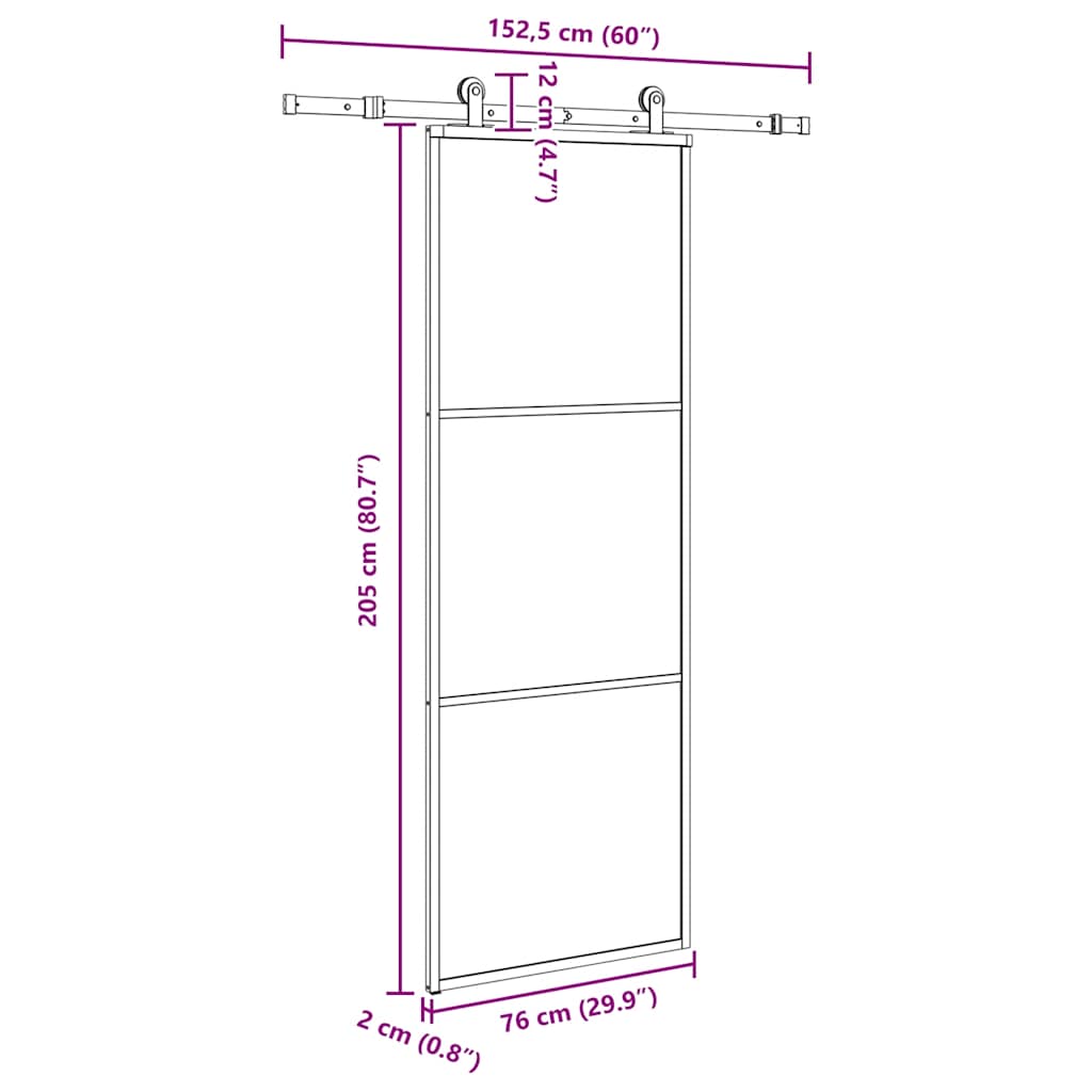 Klizna vrata s priborom 76 x 205 cm od ESG stakla i aluminija