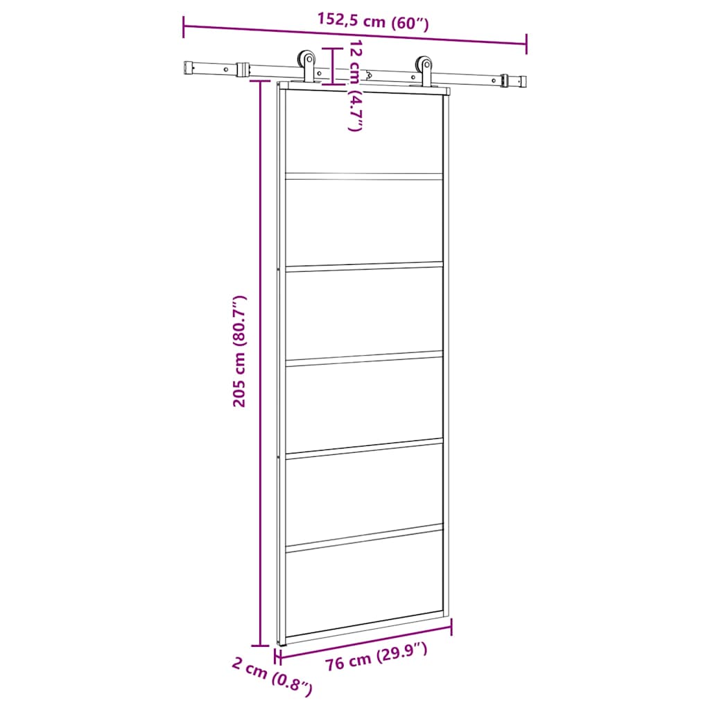 Klizna vrata s priborom 76 x 205 cm od ESG stakla i aluminija