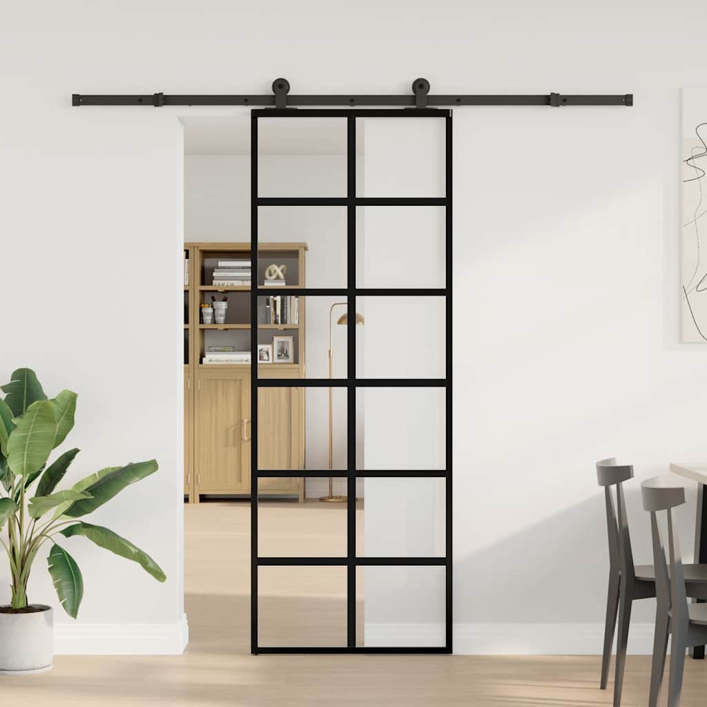 Klizna vrata s priborom 76 x 205 cm od ESG stakla i aluminija