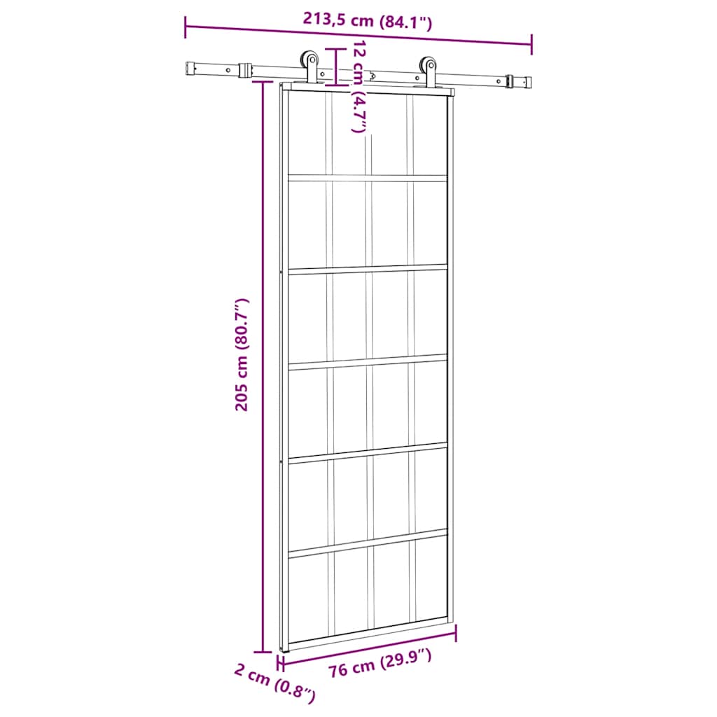 Klizna vrata s priborom 76 x 205 cm od ESG stakla i aluminija
