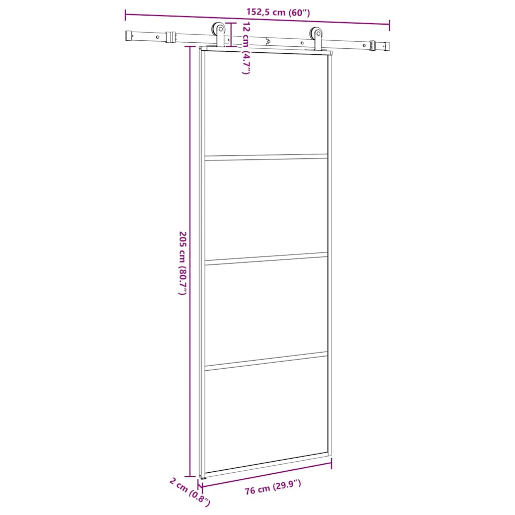 Klizna vrata s priborom 76 x 205 cm od ESG stakla i aluminija