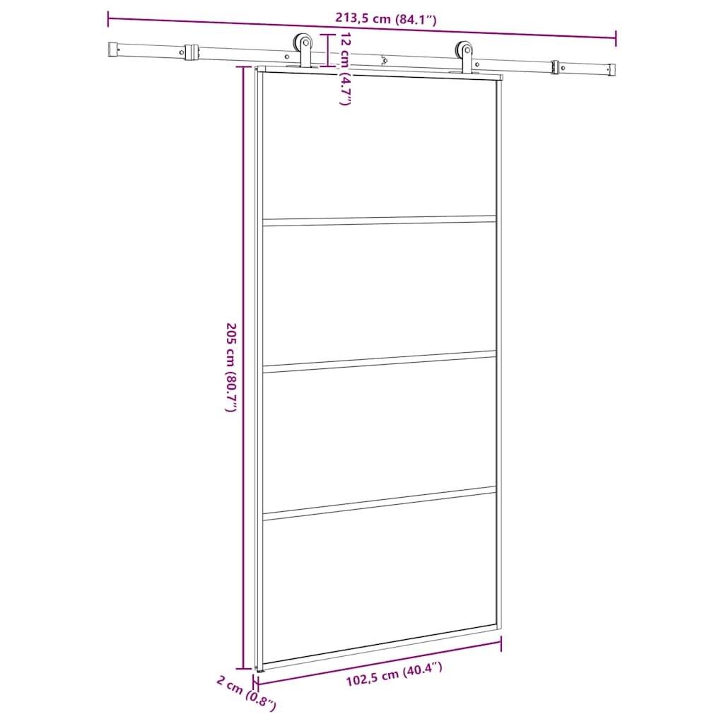 Klizna vrata s priborom 102,5x205 cm od stakla ESG i aluminija