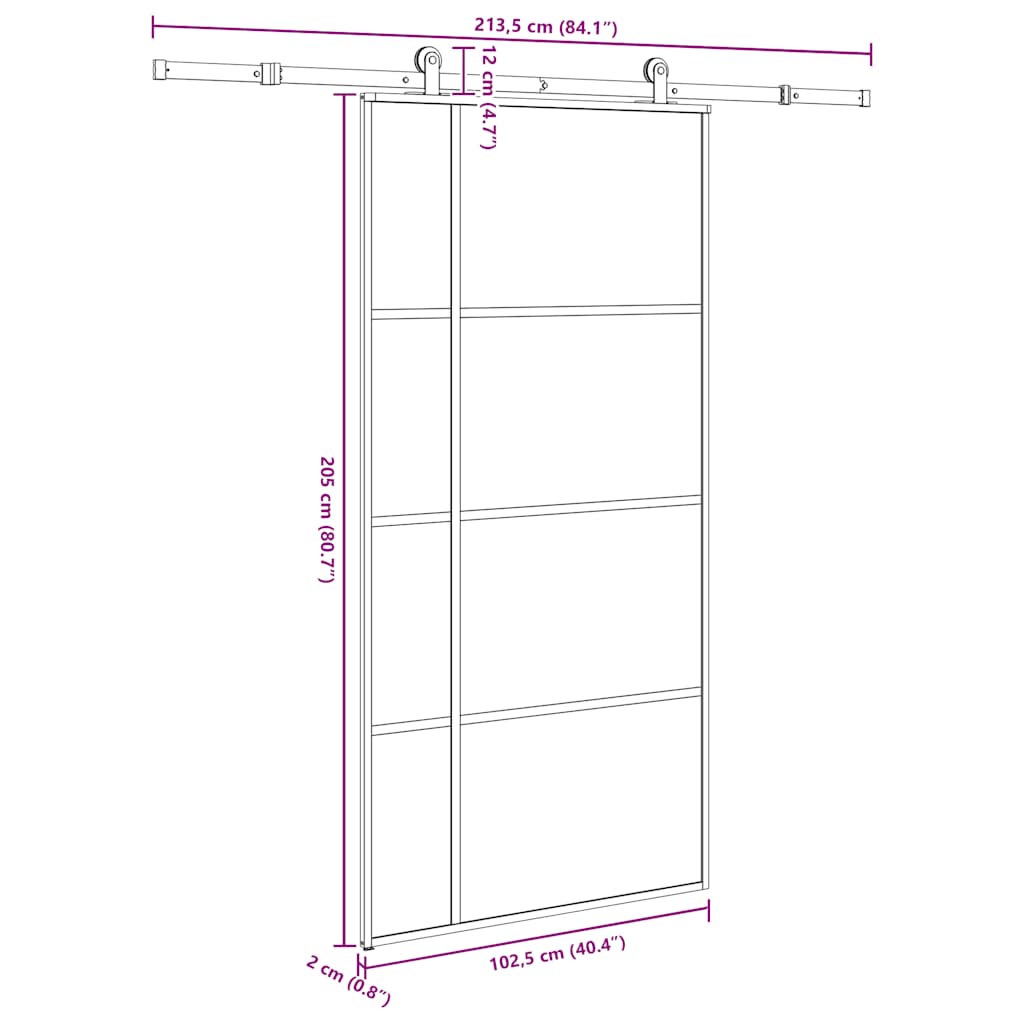 Klizna vrata s priborom 102,5x205 cm od stakla ESG i aluminija