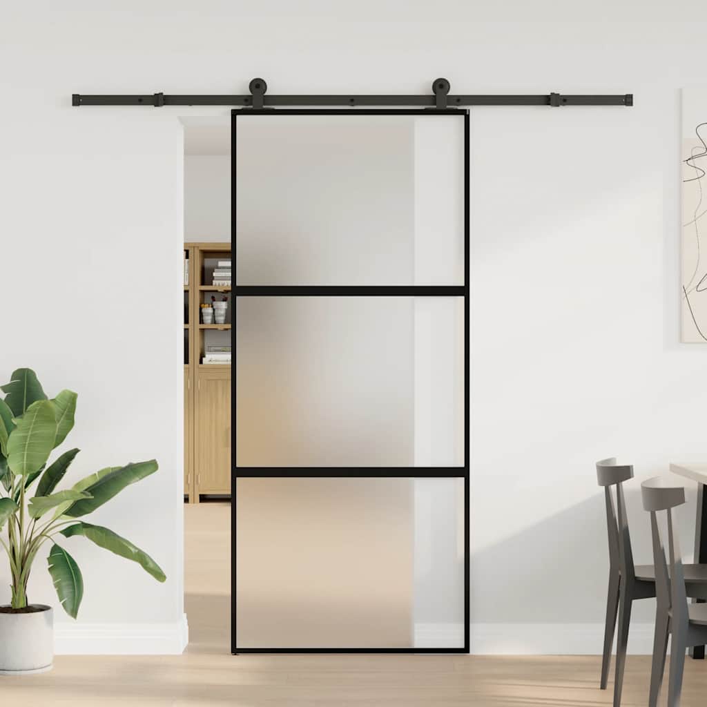 Klizna vrata s priborom 90 x 205 cm kaljeno staklo i aluminij