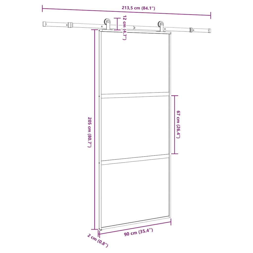 Klizna vrata s priborom 90 x 205 cm kaljeno staklo i aluminij