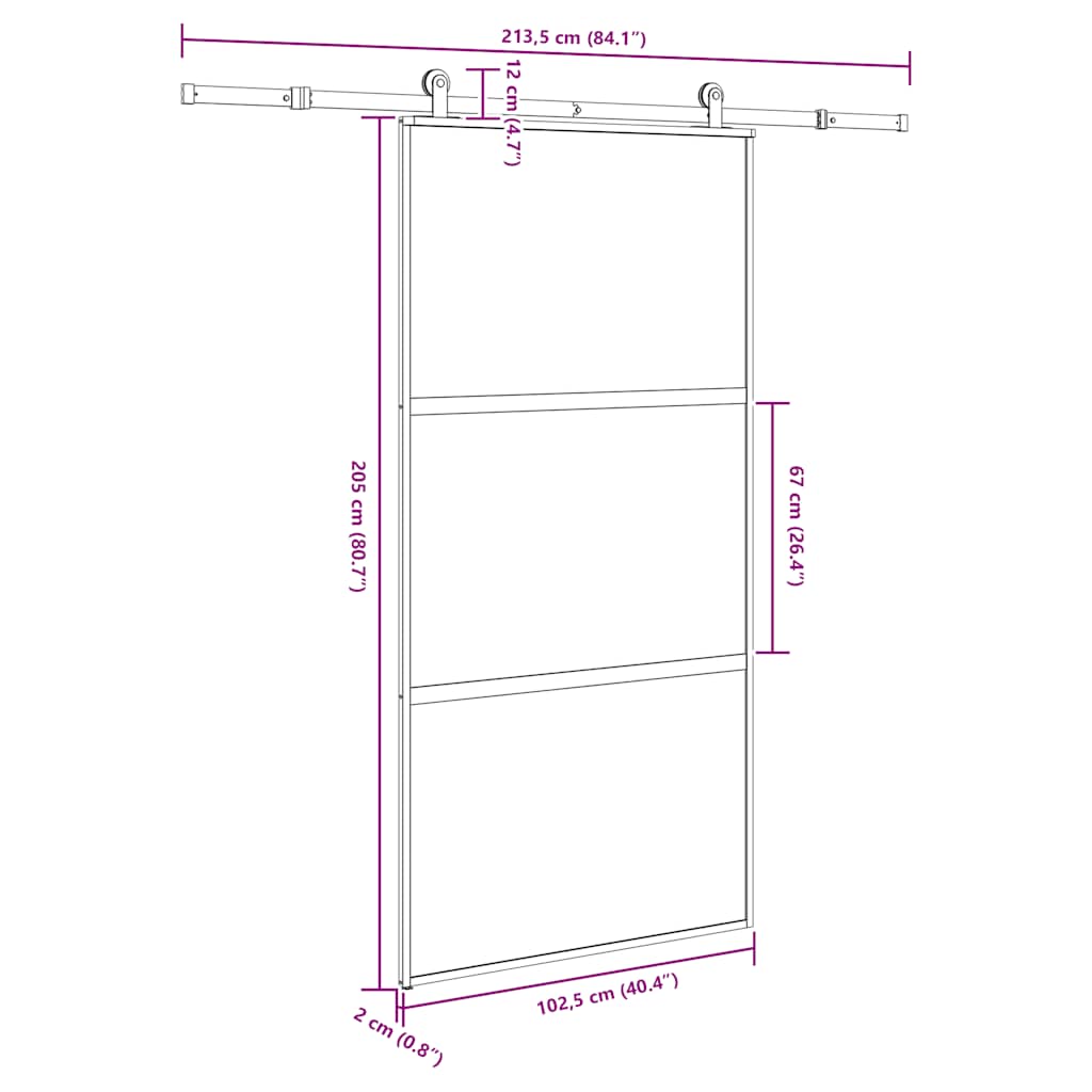 Klizna vrata s priborom 102,5x205 cm kaljeno staklo i aluminij