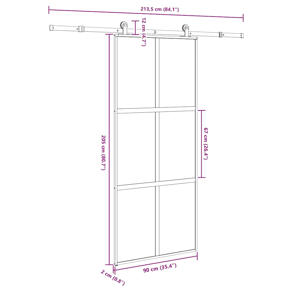 Klizna vrata s priborom 90 x 205 cm kaljeno staklo i aluminij