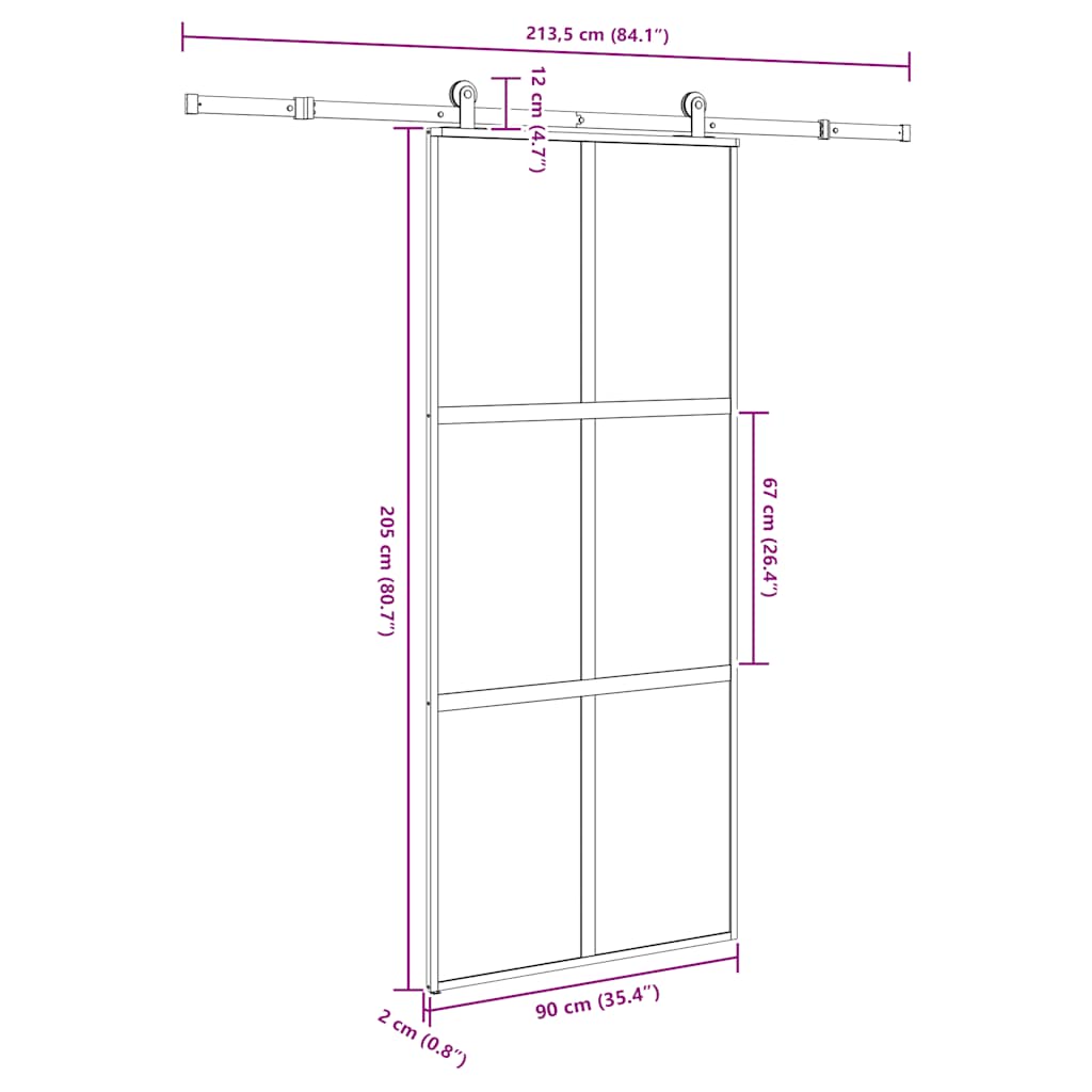Klizna vrata s priborom 90 x 205 cmkaljeno staklo i aluminij
