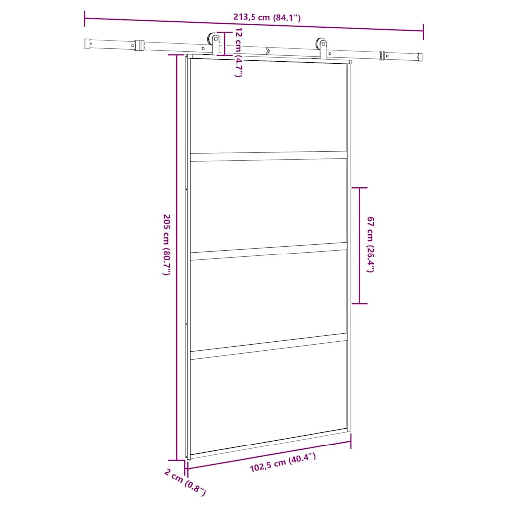 Klizna vrata s priborom 102,5x205 cm kaljeno staklo i aluminij