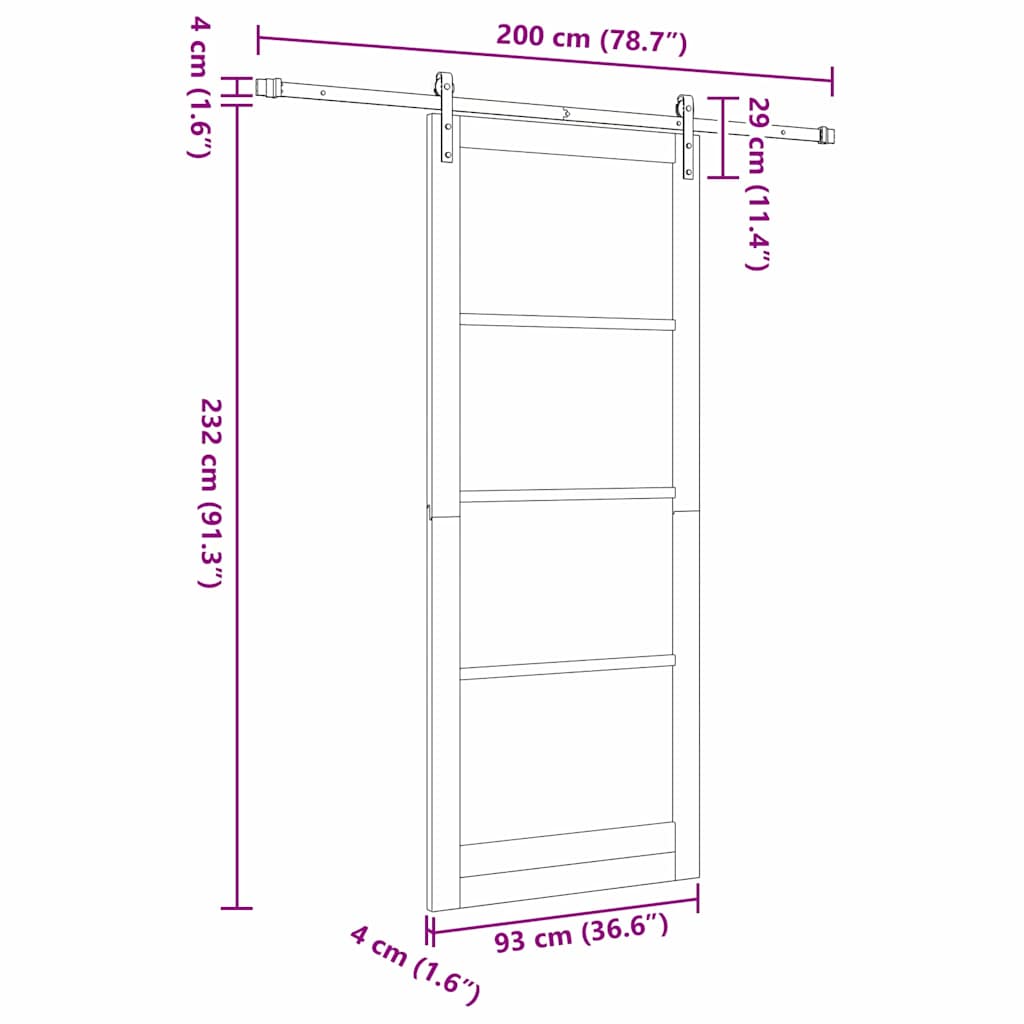 Klizna vrata ORKDAL Prirodna i crna 93 x 232 cm