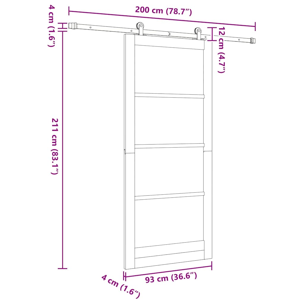 Klizna vrata ORKDAL Prirodna i crna 93 x 211 cm